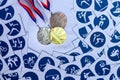 Medal Set, sport wallpaper, pictogram of summer events, original wallpaper for summer game. Medal ceremony, gold, silver and