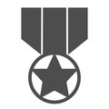 Medal solid icon. Army reward, soldier star of honor symbol, glyph style pictogram on white background. Military sign