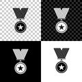 Medal with star icon isolated on black, white and transparent background. Winner achievement sign. Award medal. Vector Royalty Free Stock Photo