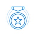 Medal with star vector line icon. Competition winner award.