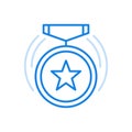 Medal with star vector line icon. Competition winner award