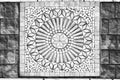 Medallion ceramic tile and bordure pattern useful as background or texture, black white gray medallion ceramic and bordure texture