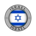 Medallion with the name of the country of Israel and a round fla