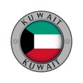 Medallion with the name of the country of Kuwait and a round fla