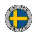 Medallion with the name of the country Sweden and a round flag
