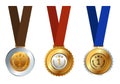 Medallion 1st winner medal gold with hanging ribbon set collection Royalty Free Stock Photo