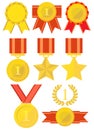 Medals and awards icons set. Gold, silver, bronze. Royalty Free Stock Photo