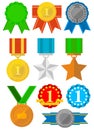 Medals and awards icons set. Gold, silver, bronze.