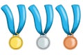 Medals with blue ribbon Royalty Free Stock Photo