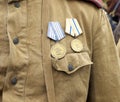 Medals on bosom Royalty Free Stock Photo