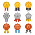 Medals collection with ribbons isolated set Royalty Free Stock Photo