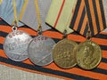 Medals `For the Defense of Stalingrad`, `For military merit`, `of Victory in the great Patriotic war 1941-1945`