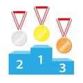 Medals gold, silver, bronze and podium. Olympics cartoon.