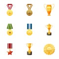 Medals icons set, cartoon style