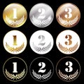 Medals with numbers 1, 2 and 3 Royalty Free Stock Photo