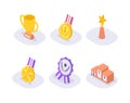 Medals set collection isometric icon with modern flat style color