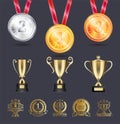 Medals Silver and Gold on Lace Vector Illustration