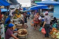 MEDAN, INDONESIA - SEPTEMBER 16,2017 : The vibrancy of market on the Toba Lake harbor, Medan, Indonesia