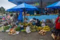 MEDAN, INDONESIA - SEPTEMBER 16,2017 : The vibrancy of market on the Toba Lake harbor, Medan, Indonesia