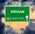 MEDAN road sign against clear blue sky