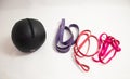 Medball with resistance bands in different resistances and colors