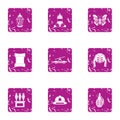 Meddling icons set, grunge style