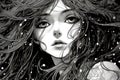 Medea beautiful manga Anime Girl on bubble background illustration generative ai