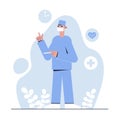 Vector illustration. Medical concept. Masked surgeon with scalpel.
