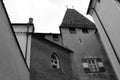 Medeival town walls in black and white. Royalty Free Stock Photo