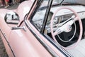 Medellin / Antioquia / Colombia January 13, 2020: details Old pink Chevrolet car