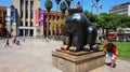 Medellin, Antioquia / Colombia - November 10 2015: Activity in the Botero Plaza. Sculpture Gato by Fernando Botero