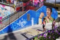 MEDELLIN, COLOMBIA, AUGUST 15, 2018: Mural painting in Comuna 13, Medellin