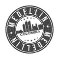 Medellin Colombia Round Stamp Icon Skyline City Design Badge.