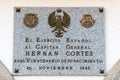 Commemorative plaque of the Spanish Army for the V centenary of the birth of Captain General Hernan Cortes in Medellin Royalty Free Stock Photo