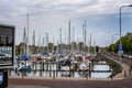 Medemblik, Holland, 08.21.2015: Marina with yachts in a small cozy European city. Bright sunny day