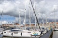 Medemblik, Noord-Holland, Netherlands. April 14, 2021. Boats anchored at the Pekelharinghaven quay, city harbor