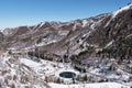 Medeu high-mountain sports complex for winter sports, Almaty, Kazakhstan.Technical pool with water Royalty Free Stock Photo