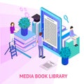 Media Book Library Concept Card 3d Isometric View. Vector