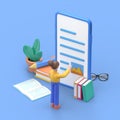 Media book library concept.3D illustration of businessman use for web banner, infographics, hero images. Flat isometric