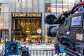 Media camera equipments recording the front of Trump Tower, residence of president elect Donald Trump - New York, USA Royalty Free Stock Photo