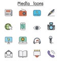 Media and Communication color line icon set