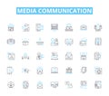 Media communication linear icons set. Broadcasting, Journalism, Advertising, Publicity, Messaging, Content, Propaganda