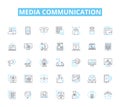 Media communication linear icons set. Broadcasting, Journalism, Advertising, Publicity, Messaging, Content, Propaganda