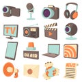 Media communications icons set, cartoon style Royalty Free Stock Photo