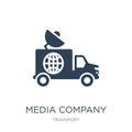media company truck with satellite icon in trendy design style. media company truck with satellite icon isolated on white