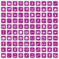 100 media icons set grunge pink Royalty Free Stock Photo