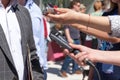 Media interview. News conference. Royalty Free Stock Photo