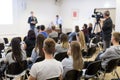 Media interview and round table discussion at popular scientific conference.