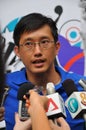 Media interview during Youth Olympics logo launch