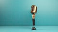 a media journalist& x27;s microphone on a light background with ample empty space on the left for text or graphics. The
